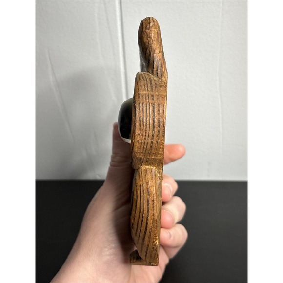 Vintage Wood Hand Carved Owl 6 x 5 Inches Folk art - Picture 4 of 9